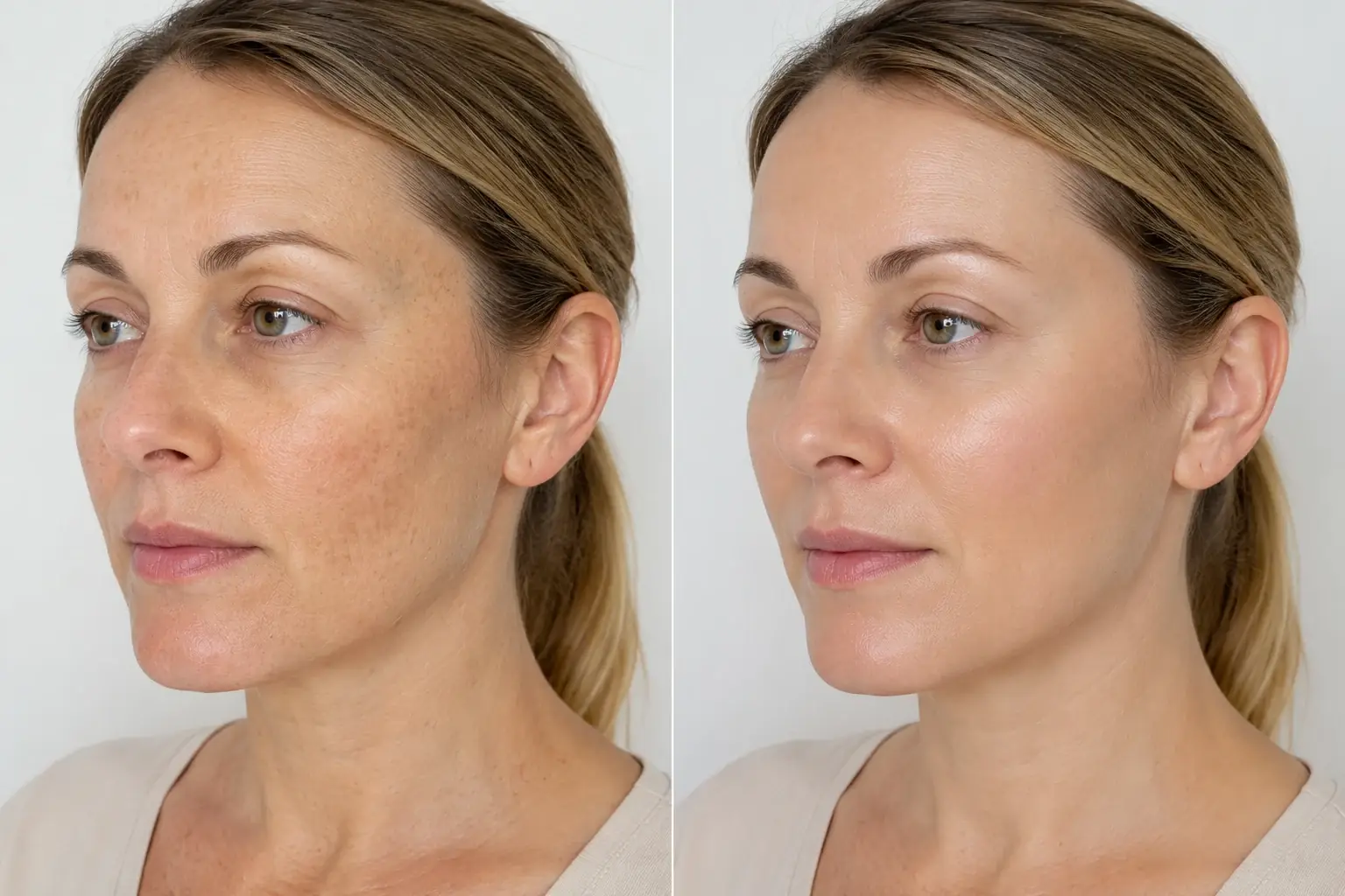 Dullness and uneven tone before and after treatment